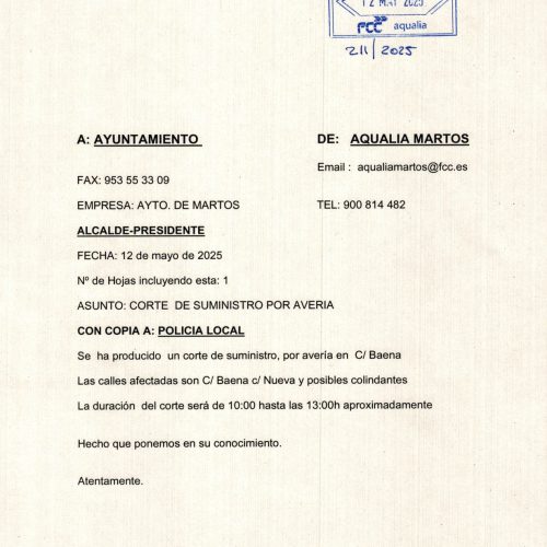 Cortes en el suministro de agua