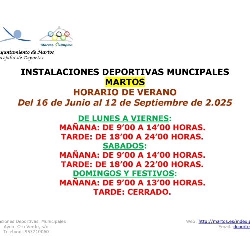 Horario estival de las instalaciones deportivas