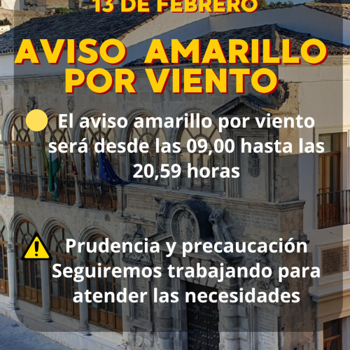 Mañana 13 de febrero estaremos en aviso amarillo por viento