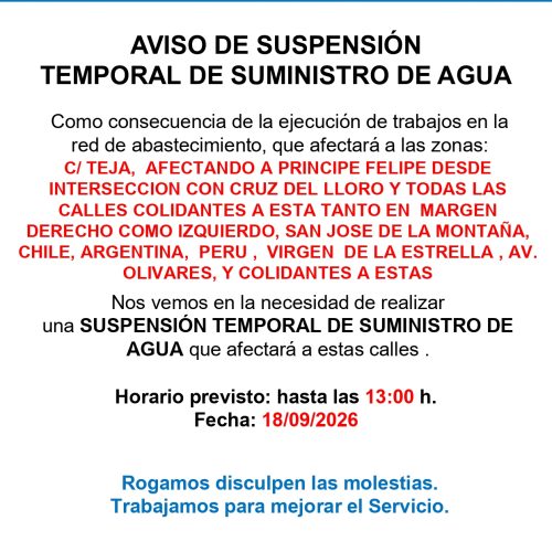 Suspensión temporal del suministro de agua