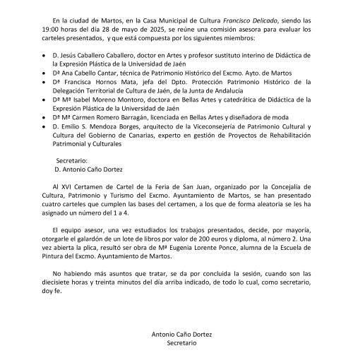 Acta del fallo del XVI Certamen de Cartel de la Feria de San Juan 2025
