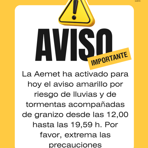 Aviso amarillo por riesgo de lluvias y tormentas