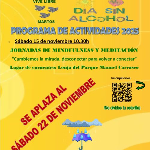 Se aplaza la actividad de Mindfulness prevista  para el sábado