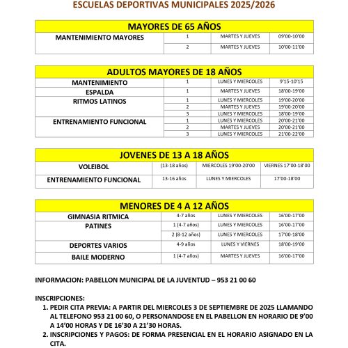 Cita para inscribirse en las escuelas deportivas municipales