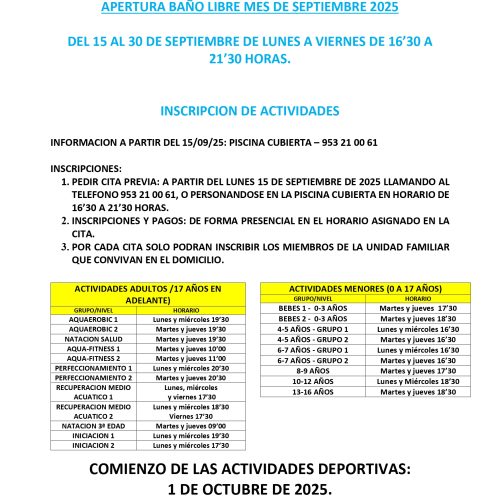 Horario de la piscina cubierta