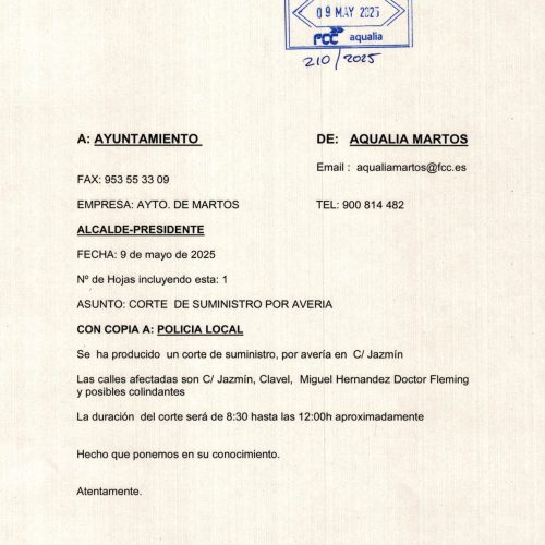 Corte en el suministro de agua