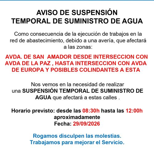 Aqualia nos informa de un corte temporal en el suministro del agua