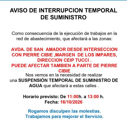 Interrupción temporal del suministro de agua