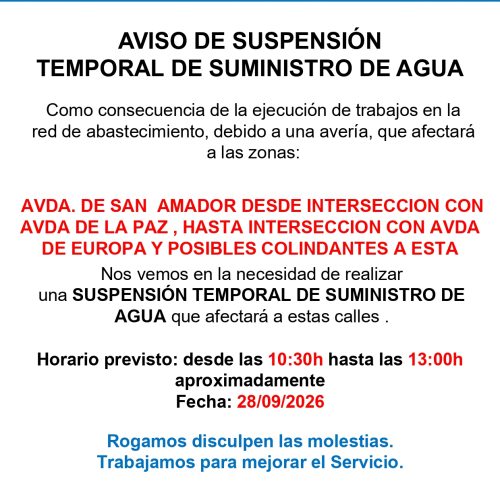 Aqualia nos informa de un corte temporal en el suministro del agua por avería