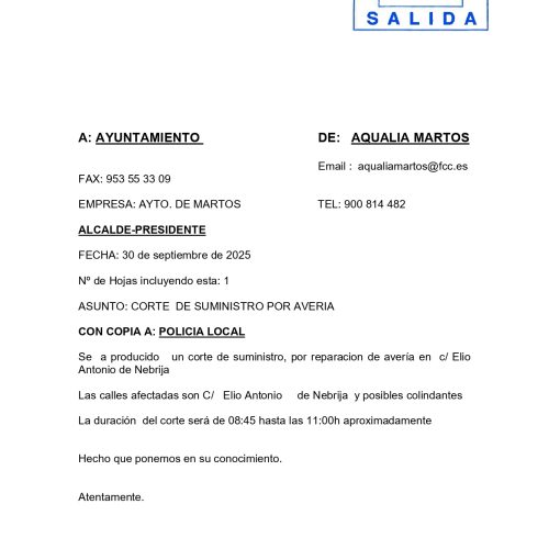 Corte de agua