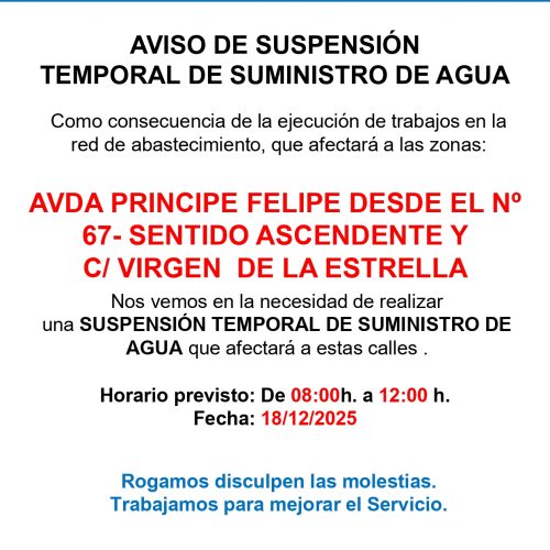 Suspensión temporal en el suministro de agua