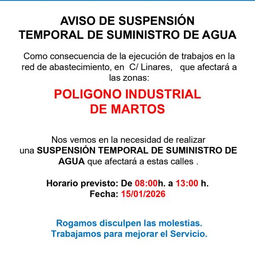 Aqualia nos informa de una suspensión temporal de suministro de agua