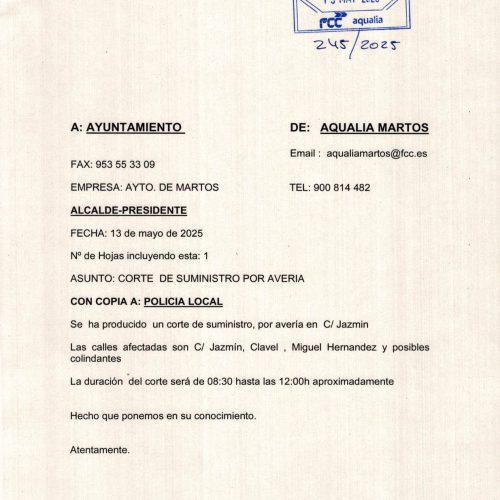 Cortes en el suministro de agua