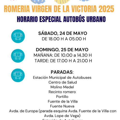 Horario del servicio especial de autobús con motivo de la romería