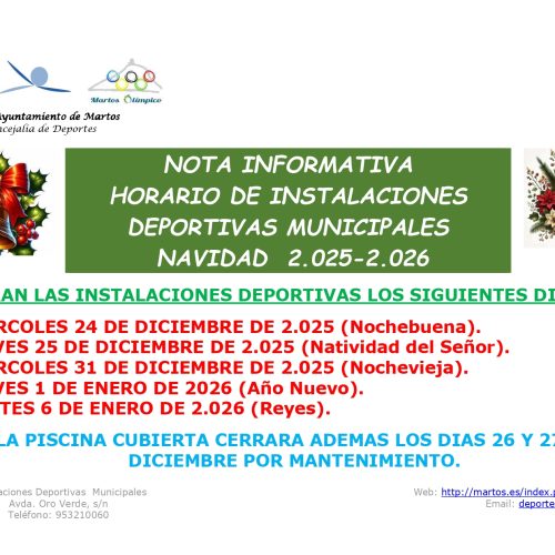 Os dejamos los horarios de las instalaciones deportivas en Navidad