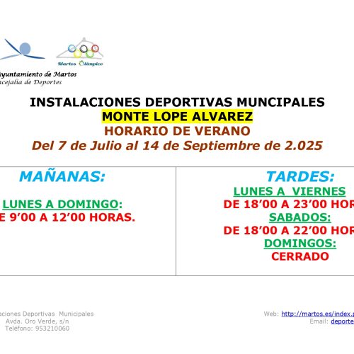 Horario de verano de las instalaciones deportivas en Monte Lope Álvarez