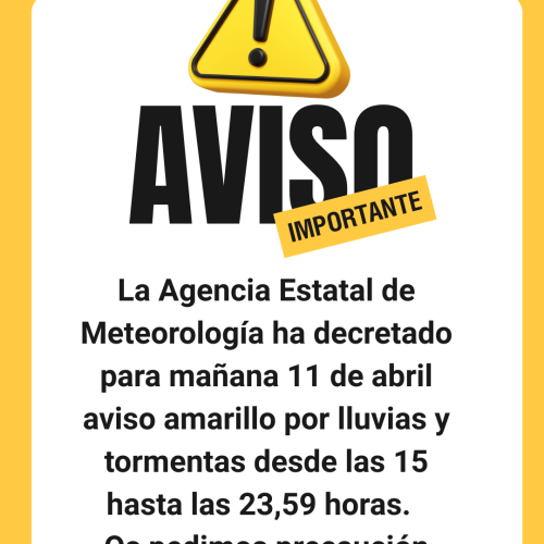 Aviso amarillo por lluvia y tormentas