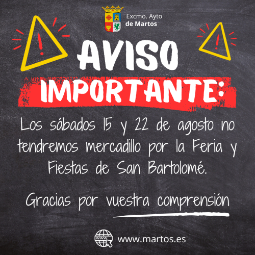Los sábados 15 y 22 de agost no habrá mercadillo