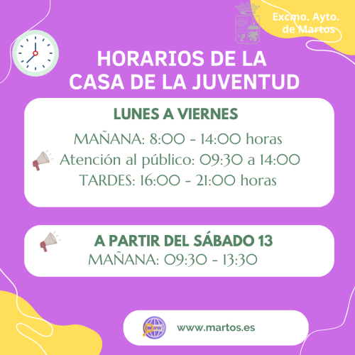 Horarios de la Casa de la Juventud