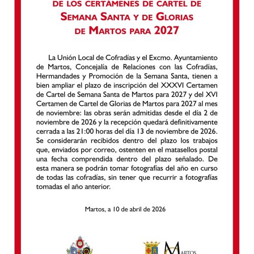 Ampliado el plazo de inscripción de los certámenes de cartel de Semana Santa y Glorias