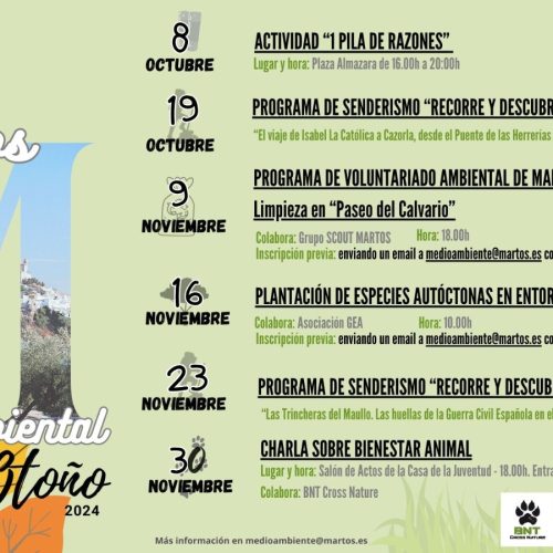 Concienciación ambiental, bienestar animal y senderismo, para los meses de octubre y noviembre