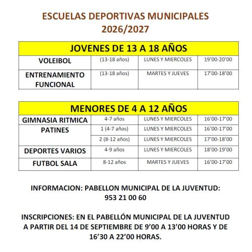 Escuelas deportivas municipales para jóvenes y menores
