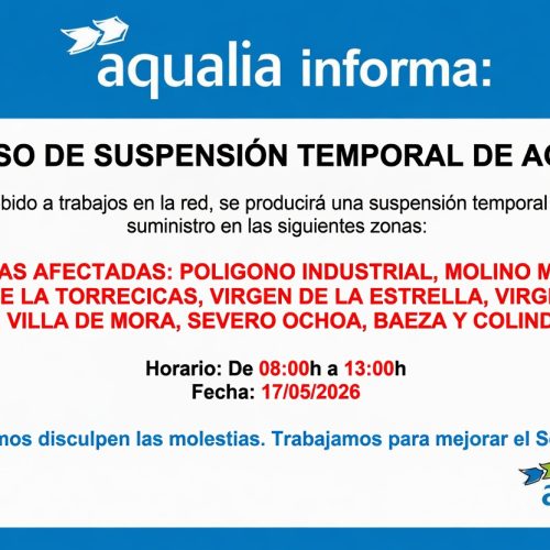 Aqualia nos informa de la suspensión temporal del suministro de agua